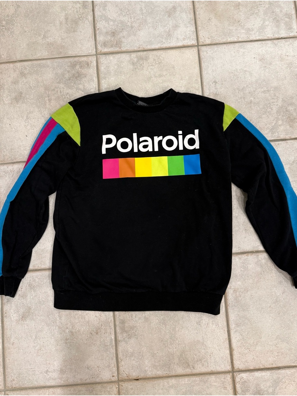 Polaroid Men's Black Crewneck Sweatshirt with Rainbow Logo